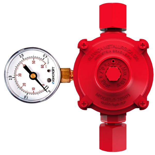REGULADOR DE GÁS ALIANÇA COM MANÔMETRO 9 KG/H VERMELHO 76501/02 PRIMEIRO ESTÁGIO